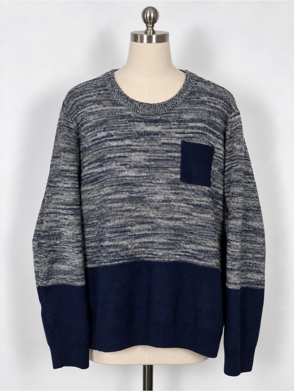 Bellfield Unisex Casual Sweater Space Dye Size XL Blue Grey Grandpacore Comfy